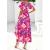 imagePRETTYGARDEN Boho Dresses for Women 2026 Summer Floral Short Sleeve V Neck Smocked Flowy Beach Vacation Maxi DressPink Floral