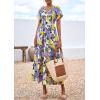 imagePRETTYGARDEN Boho Dresses for Women 2026 Summer Floral Short Sleeve V Neck Smocked Flowy Beach Vacation Maxi DressPurple Yellow Floral