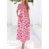 imagePRETTYGARDEN Boho Dresses for Women 2026 Summer Floral Short Sleeve V Neck Smocked Flowy Beach Vacation Maxi DressWhite Pink Floral