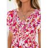 imagePRETTYGARDEN Boho Dresses for Women 2026 Summer Floral Short Sleeve V Neck Smocked Flowy Beach Vacation Maxi DressWhite Pink Floral
