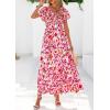 imagePRETTYGARDEN Boho Dresses for Women 2026 Summer Floral Short Sleeve V Neck Smocked Flowy Beach Vacation Maxi DressWhite Pink Floral