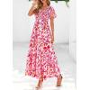 imagePRETTYGARDEN Boho Dresses for Women 2026 Summer Floral Short Sleeve V Neck Smocked Flowy Beach Vacation Maxi DressWhite Pink Floral