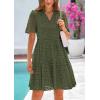 imagePRETTYGARDEN Eyelet Dresses for Women 2026 Summer Short Sleeve V Neck Hollow Out Ruffle A Line Boho Beach Vacation Mini DressArmy Green
