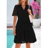 imagePRETTYGARDEN Eyelet Dresses for Women 2026 Summer Short Sleeve V Neck Hollow Out Ruffle A Line Boho Beach Vacation Mini DressBlack