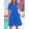 imagePRETTYGARDEN Eyelet Dresses for Women 2026 Summer Short Sleeve V Neck Hollow Out Ruffle A Line Boho Beach Vacation Mini DressBlue
