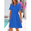 imagePRETTYGARDEN Eyelet Dresses for Women 2026 Summer Short Sleeve V Neck Hollow Out Ruffle A Line Boho Beach Vacation Mini DressBlue