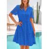 imagePRETTYGARDEN Eyelet Dresses for Women 2026 Summer Short Sleeve V Neck Hollow Out Ruffle A Line Boho Beach Vacation Mini DressBlue