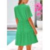 imagePRETTYGARDEN Eyelet Dresses for Women 2026 Summer Short Sleeve V Neck Hollow Out Ruffle A Line Boho Beach Vacation Mini DressGreen