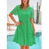 imagePRETTYGARDEN Eyelet Dresses for Women 2026 Summer Short Sleeve V Neck Hollow Out Ruffle A Line Boho Beach Vacation Mini DressGreen