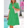 imagePRETTYGARDEN Eyelet Dresses for Women 2026 Summer Short Sleeve V Neck Hollow Out Ruffle A Line Boho Beach Vacation Mini DressGreen