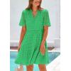 imagePRETTYGARDEN Eyelet Dresses for Women 2026 Summer Short Sleeve V Neck Hollow Out Ruffle A Line Boho Beach Vacation Mini DressGreen