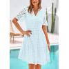 imagePRETTYGARDEN Eyelet Dresses for Women 2026 Summer Short Sleeve V Neck Hollow Out Ruffle A Line Boho Beach Vacation Mini DressLight Blue