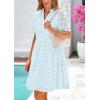 imagePRETTYGARDEN Eyelet Dresses for Women 2026 Summer Short Sleeve V Neck Hollow Out Ruffle A Line Boho Beach Vacation Mini DressLight Blue