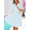 imagePRETTYGARDEN Eyelet Dresses for Women 2026 Summer Short Sleeve V Neck Hollow Out Ruffle A Line Boho Beach Vacation Mini DressLight Blue