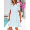 imagePRETTYGARDEN Eyelet Dresses for Women 2026 Summer Short Sleeve V Neck Hollow Out Ruffle A Line Boho Beach Vacation Mini DressLight Blue