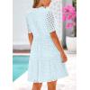 imagePRETTYGARDEN Eyelet Dresses for Women 2026 Summer Short Sleeve V Neck Hollow Out Ruffle A Line Boho Beach Vacation Mini DressLight Blue