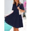 imagePRETTYGARDEN Eyelet Dresses for Women 2026 Summer Short Sleeve V Neck Hollow Out Ruffle A Line Boho Beach Vacation Mini DressNavy