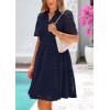 imagePRETTYGARDEN Eyelet Dresses for Women 2026 Summer Short Sleeve V Neck Hollow Out Ruffle A Line Boho Beach Vacation Mini DressNavy