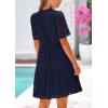 imagePRETTYGARDEN Eyelet Dresses for Women 2026 Summer Short Sleeve V Neck Hollow Out Ruffle A Line Boho Beach Vacation Mini DressNavy