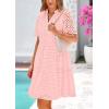 imagePRETTYGARDEN Eyelet Dresses for Women 2026 Summer Short Sleeve V Neck Hollow Out Ruffle A Line Boho Beach Vacation Mini DressPink