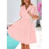 imagePRETTYGARDEN Eyelet Dresses for Women 2026 Summer Short Sleeve V Neck Hollow Out Ruffle A Line Boho Beach Vacation Mini DressPink