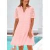 imagePRETTYGARDEN Eyelet Dresses for Women 2026 Summer Short Sleeve V Neck Hollow Out Ruffle A Line Boho Beach Vacation Mini DressPink