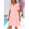imagePRETTYGARDEN Eyelet Dresses for Women 2026 Summer Short Sleeve V Neck Hollow Out Ruffle A Line Boho Beach Vacation Mini DressPink