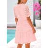 imagePRETTYGARDEN Eyelet Dresses for Women 2026 Summer Short Sleeve V Neck Hollow Out Ruffle A Line Boho Beach Vacation Mini DressPink