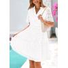 imagePRETTYGARDEN Eyelet Dresses for Women 2026 Summer Short Sleeve V Neck Hollow Out Ruffle A Line Boho Beach Vacation Mini DressWhite
