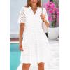 imagePRETTYGARDEN Eyelet Dresses for Women 2026 Summer Short Sleeve V Neck Hollow Out Ruffle A Line Boho Beach Vacation Mini DressWhite