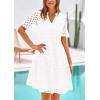 imagePRETTYGARDEN Eyelet Dresses for Women 2026 Summer Short Sleeve V Neck Hollow Out Ruffle A Line Boho Beach Vacation Mini DressWhite