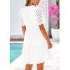 imagePRETTYGARDEN Eyelet Dresses for Women 2026 Summer Short Sleeve V Neck Hollow Out Ruffle A Line Boho Beach Vacation Mini DressWhite