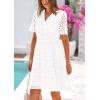 imagePRETTYGARDEN Eyelet Dresses for Women 2026 Summer Short Sleeve V Neck Hollow Out Ruffle A Line Boho Beach Vacation Mini DressWhite