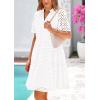imagePRETTYGARDEN Eyelet Dresses for Women 2026 Summer Short Sleeve V Neck Hollow Out Ruffle A Line Boho Beach Vacation Mini DressWhite