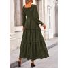 imagePRETTYGARDEN Fall Dresses for Women 2026 Long Sleeve Smocked Square Neck Swiss Dot Tiered Flowy Wedding Guest Maxi DressArmy Green