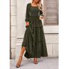 imagePRETTYGARDEN Fall Dresses for Women 2026 Long Sleeve Smocked Square Neck Swiss Dot Tiered Flowy Wedding Guest Maxi DressArmy Green