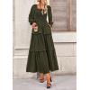 imagePRETTYGARDEN Fall Dresses for Women 2026 Long Sleeve Smocked Square Neck Swiss Dot Tiered Flowy Wedding Guest Maxi DressArmy Green