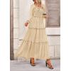 imagePRETTYGARDEN Fall Dresses for Women 2026 Long Sleeve Smocked Square Neck Swiss Dot Tiered Flowy Wedding Guest Maxi DressBeige