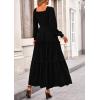 imagePRETTYGARDEN Fall Dresses for Women 2026 Long Sleeve Smocked Square Neck Swiss Dot Tiered Flowy Wedding Guest Maxi DressBlack