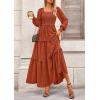 imagePRETTYGARDEN Fall Dresses for Women 2026 Long Sleeve Smocked Square Neck Swiss Dot Tiered Flowy Wedding Guest Maxi DressBrick Red