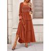 imagePRETTYGARDEN Fall Dresses for Women 2026 Long Sleeve Smocked Square Neck Swiss Dot Tiered Flowy Wedding Guest Maxi DressBrick Red