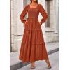 imagePRETTYGARDEN Fall Dresses for Women 2026 Long Sleeve Smocked Square Neck Swiss Dot Tiered Flowy Wedding Guest Maxi DressBrick Red