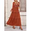 imagePRETTYGARDEN Fall Dresses for Women 2026 Long Sleeve Smocked Square Neck Swiss Dot Tiered Flowy Wedding Guest Maxi DressBrick Red