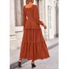 imagePRETTYGARDEN Fall Dresses for Women 2026 Long Sleeve Smocked Square Neck Swiss Dot Tiered Flowy Wedding Guest Maxi DressBrick Red