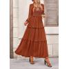 imagePRETTYGARDEN Fall Dresses for Women 2026 Long Sleeve Smocked Square Neck Swiss Dot Tiered Flowy Wedding Guest Maxi DressBrown