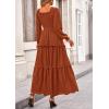 imagePRETTYGARDEN Fall Dresses for Women 2026 Long Sleeve Smocked Square Neck Swiss Dot Tiered Flowy Wedding Guest Maxi DressBrown