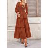 imagePRETTYGARDEN Fall Dresses for Women 2026 Long Sleeve Smocked Square Neck Swiss Dot Tiered Flowy Wedding Guest Maxi DressBrown