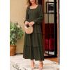 imagePRETTYGARDEN Fall Dresses for Women 2026 Long Sleeve Smocked Square Neck Swiss Dot Tiered Flowy Wedding Guest Maxi DressDark Army Green
