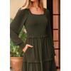 imagePRETTYGARDEN Fall Dresses for Women 2026 Long Sleeve Smocked Square Neck Swiss Dot Tiered Flowy Wedding Guest Maxi DressDark Army Green
