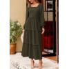 imagePRETTYGARDEN Fall Dresses for Women 2026 Long Sleeve Smocked Square Neck Swiss Dot Tiered Flowy Wedding Guest Maxi DressDark Army Green
